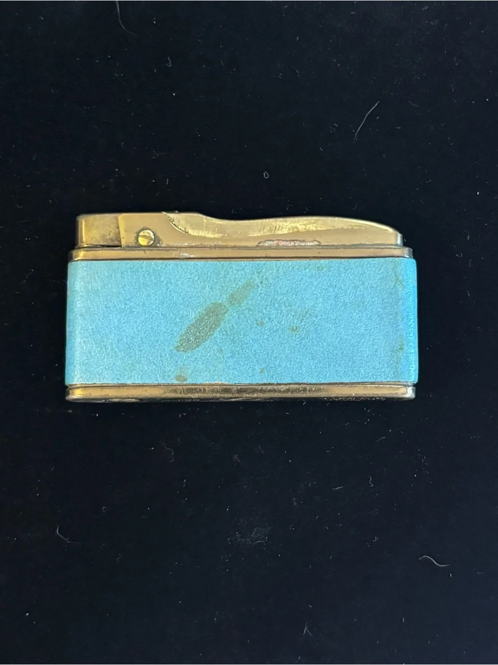 Vintage ALPCO Gold Tone and Light Blue Faux Leather Men's Pocket Lighter